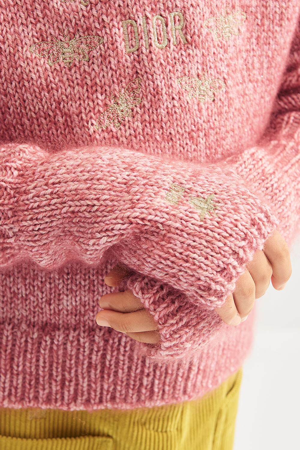 Kids' Mittens Antique Pink and Pale Gold-Tone Wool-Mohair-Silk Mouliné Knit 