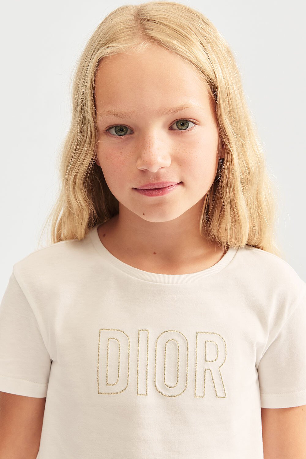 儿童 T 恤 象牙色棉质平纹针织面料 