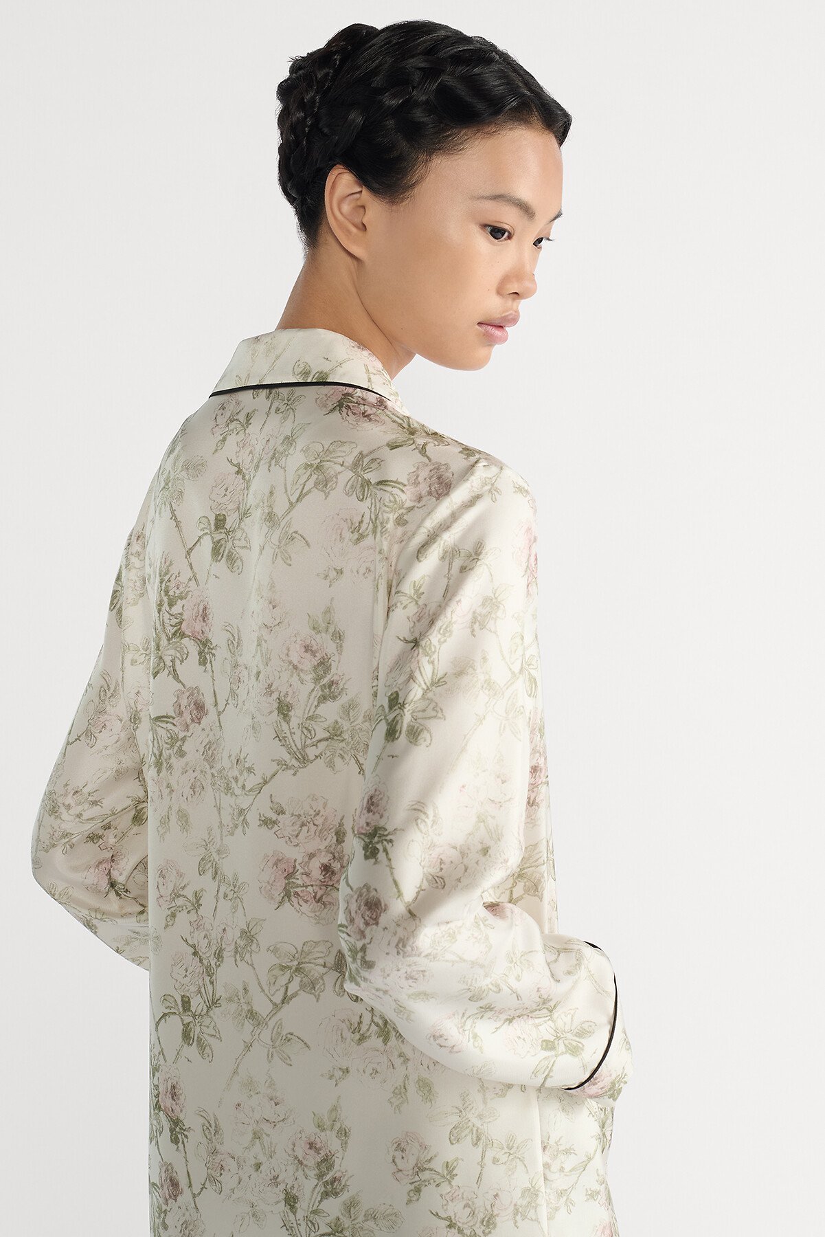 Shirt White Silk Twill with Multicolor Rosier de Dior Motif 