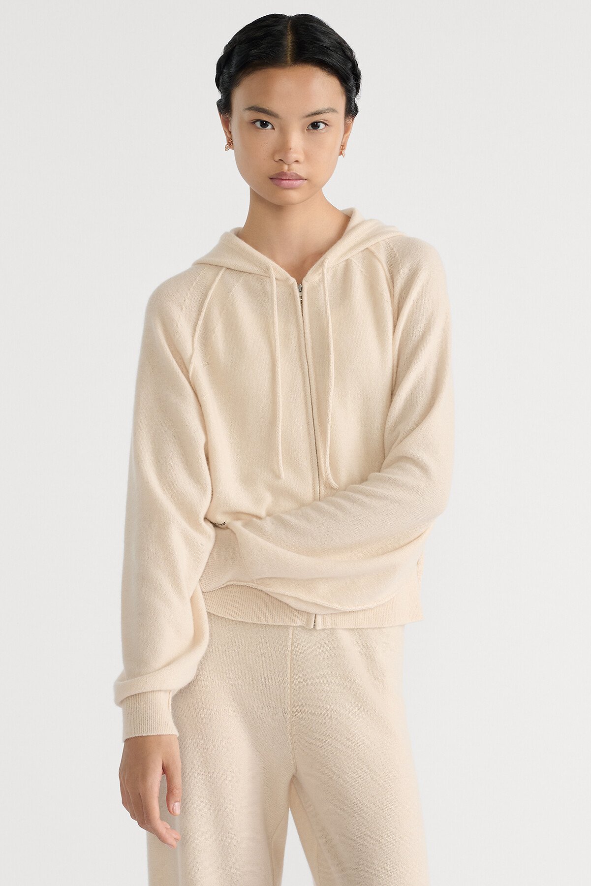 フード付き ジップカーディガン カシミヤニット 