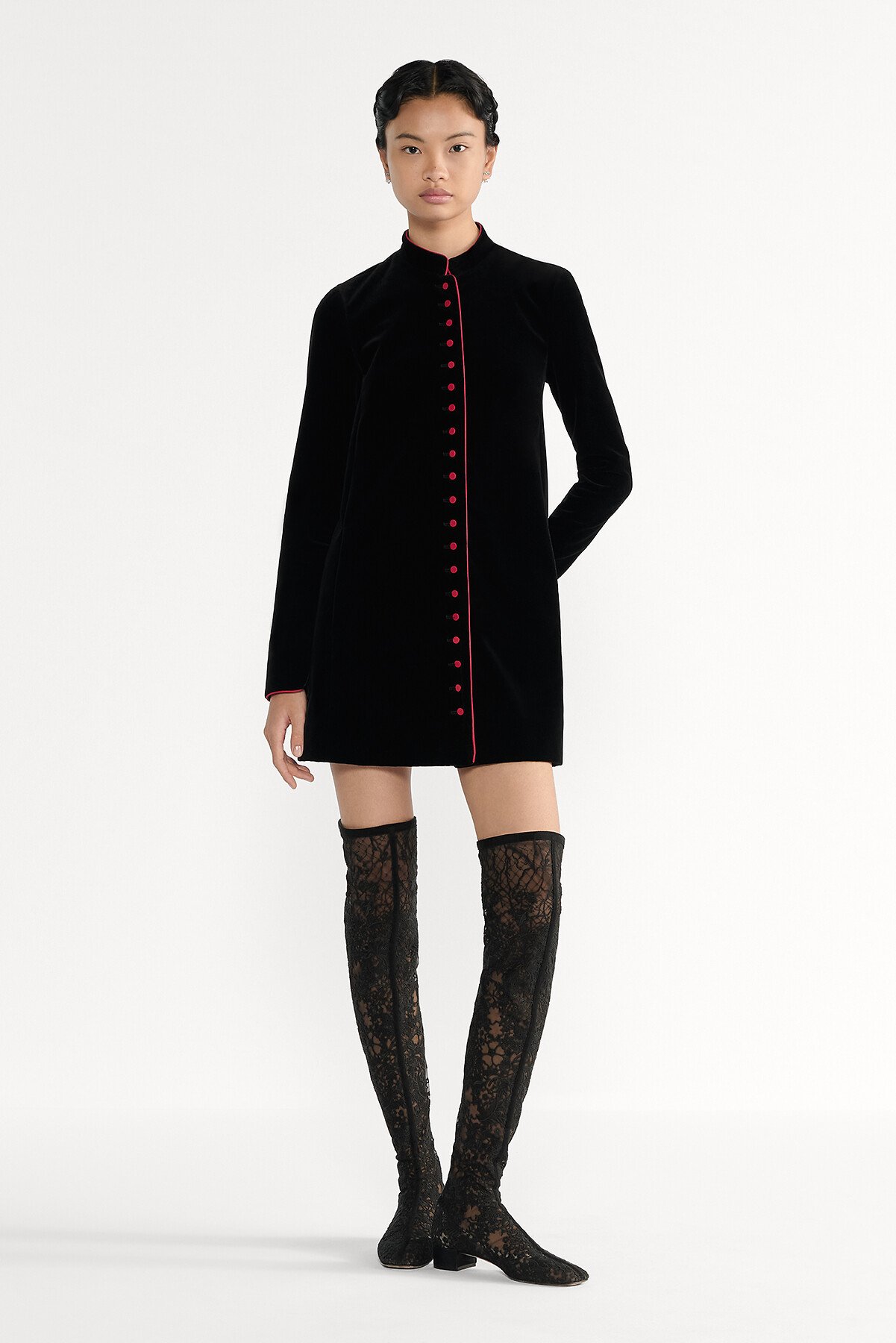 Short Dress Black Cotton Velvet 