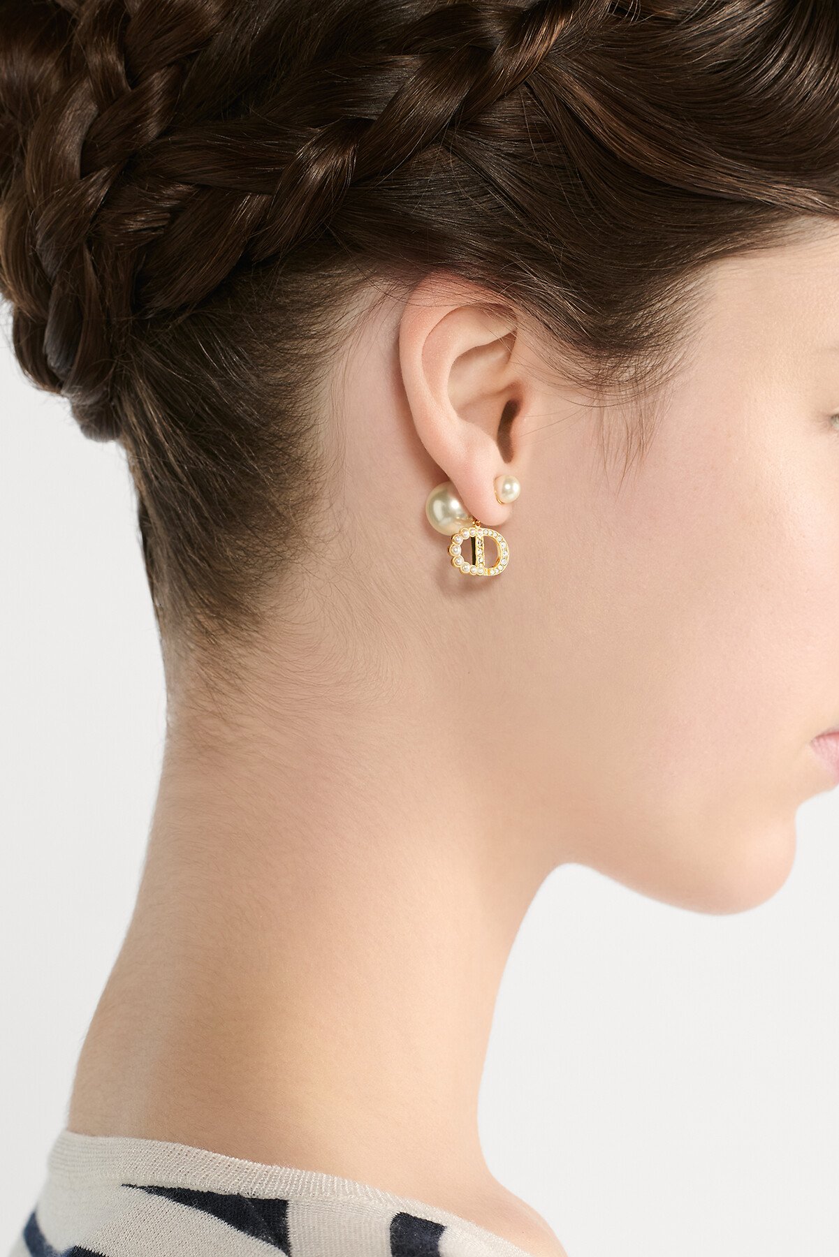 Dior Tribales Earrings Gold-Finish Metal, White Resin Pearls and Sparkling Crystals 