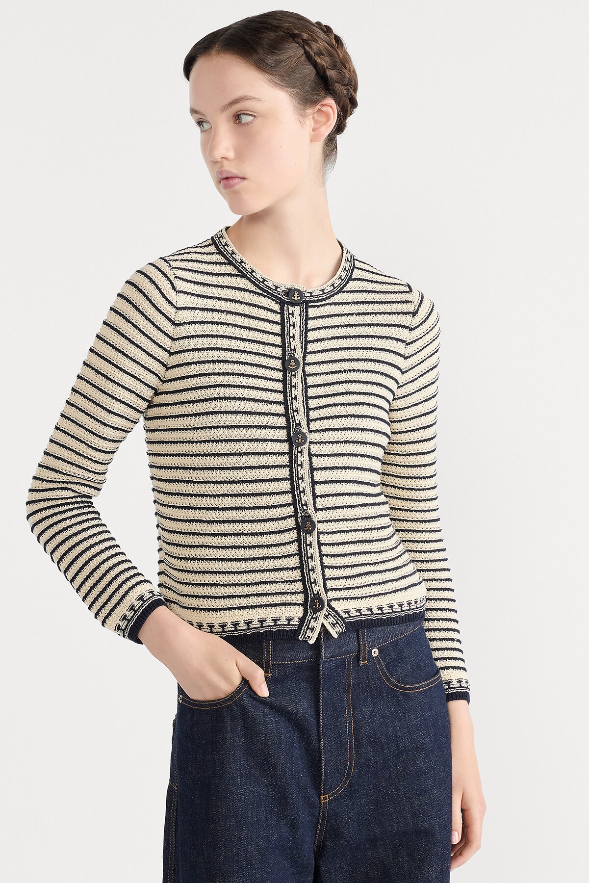 Dior Marinière Cardigan Navy Blue and White Cotton Knit 