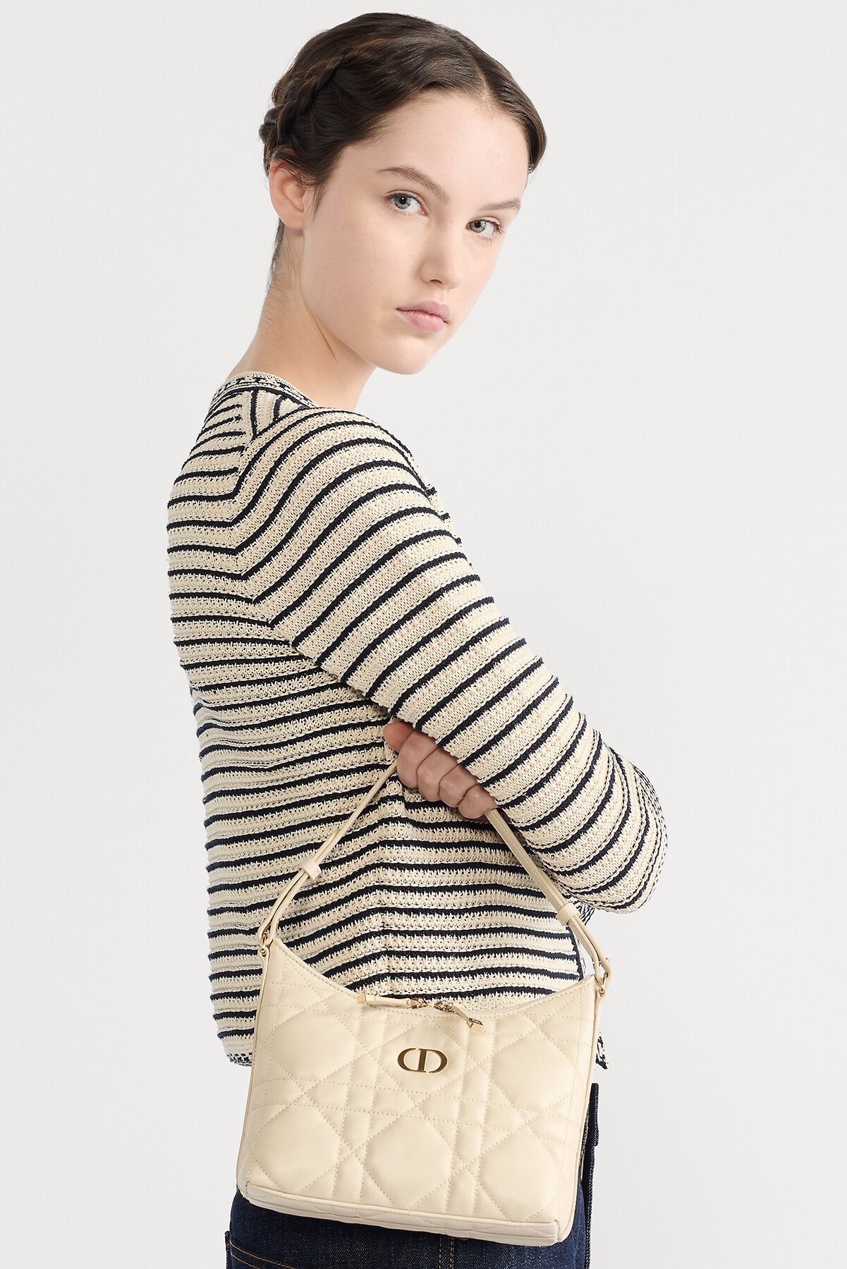 Miss Caro Diorling Mini Bag with Chain Light Beige Macrocannage Lambskin 