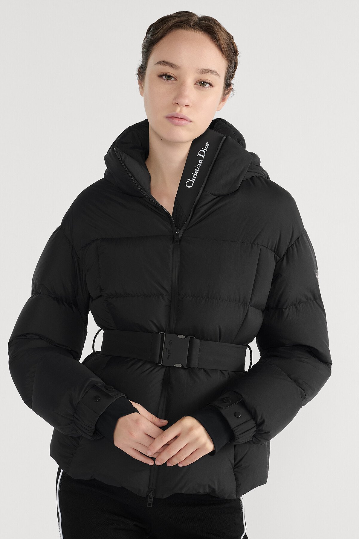 DiorAlps Belted Puffer Jacket with Hood Black Quilted Technical Taffeta 