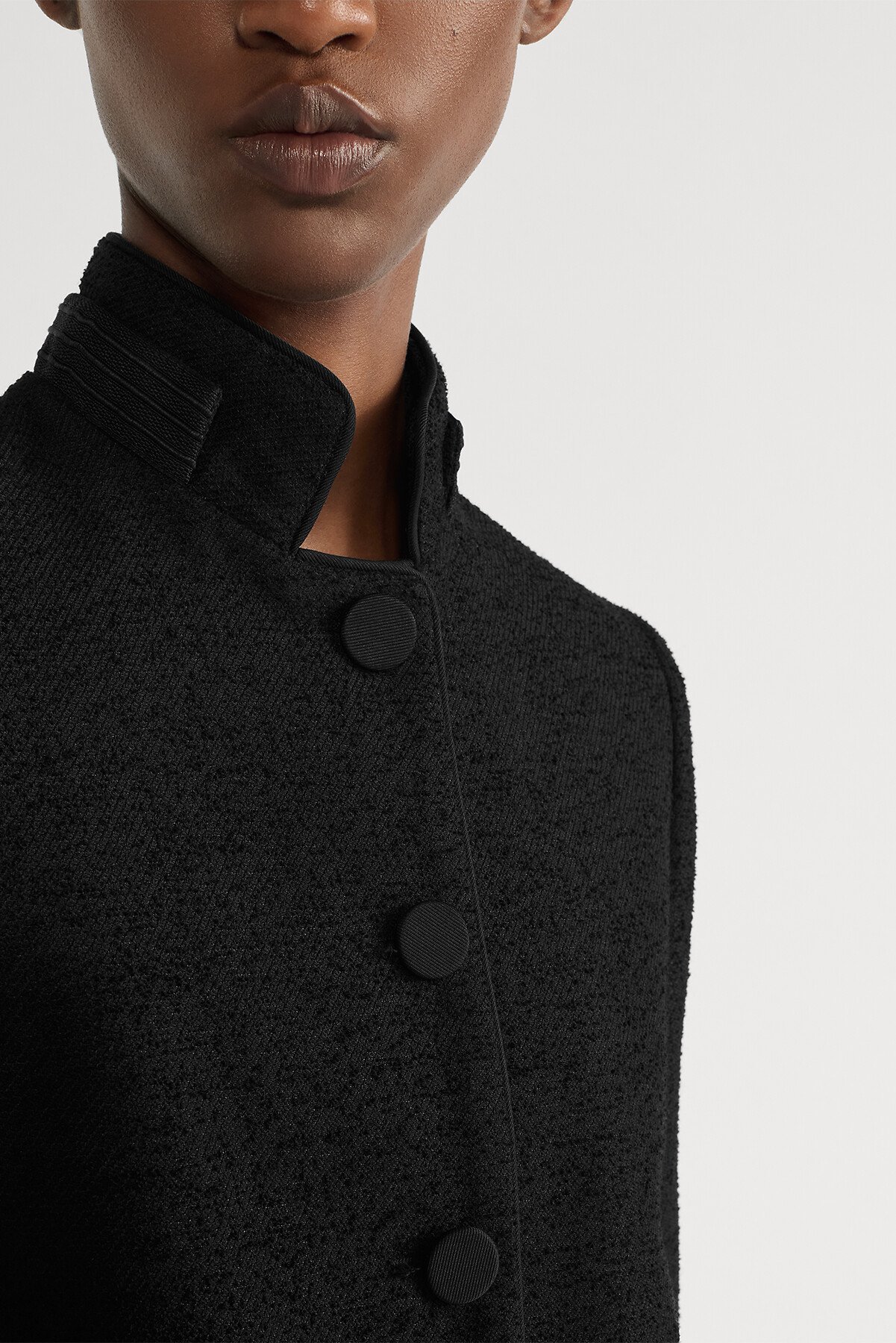 Cropped Jacket Black Virgin Wool-Cotton-Blend Bouclé 