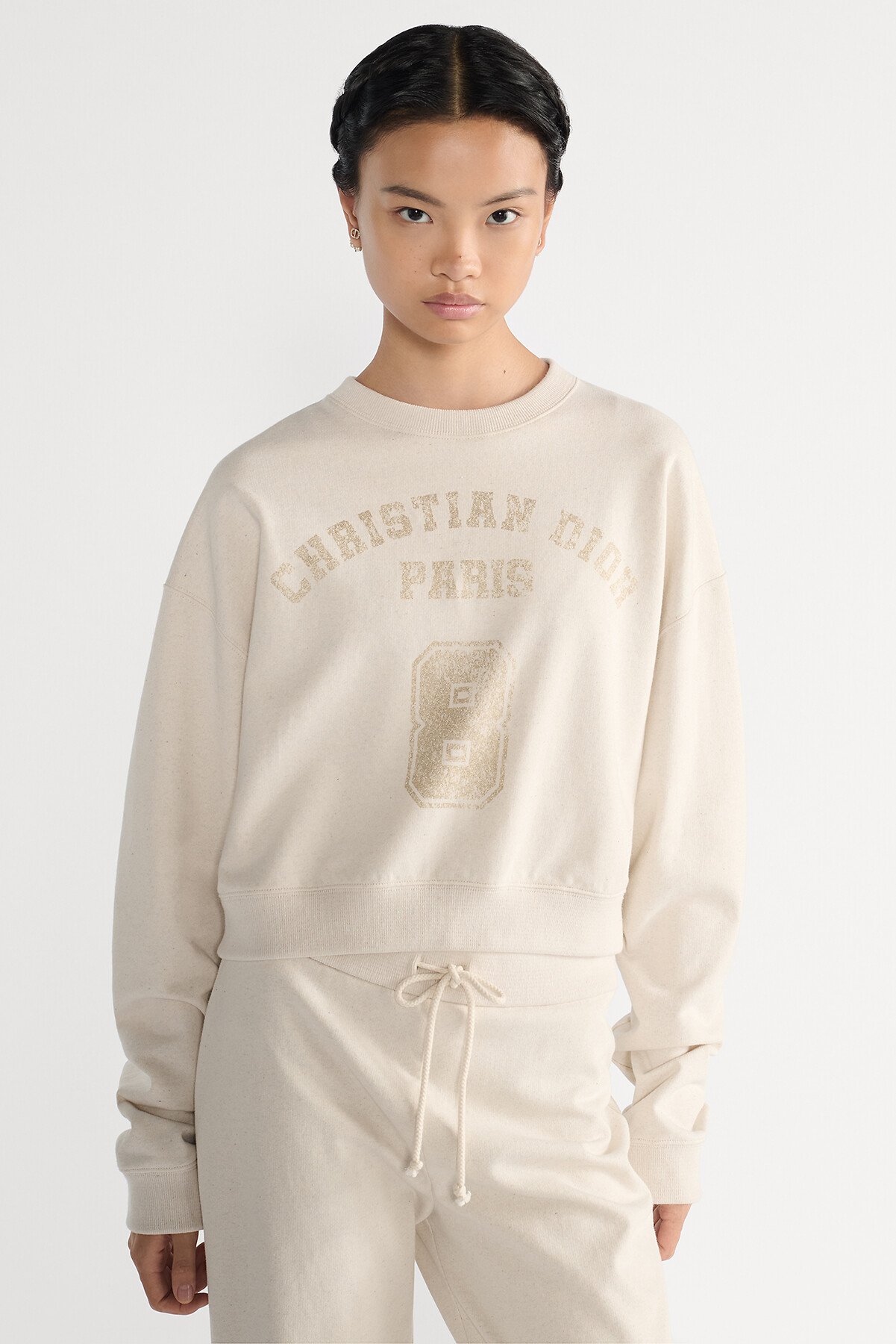 크롭 스웨트셔츠 베이지 코튼 저지 