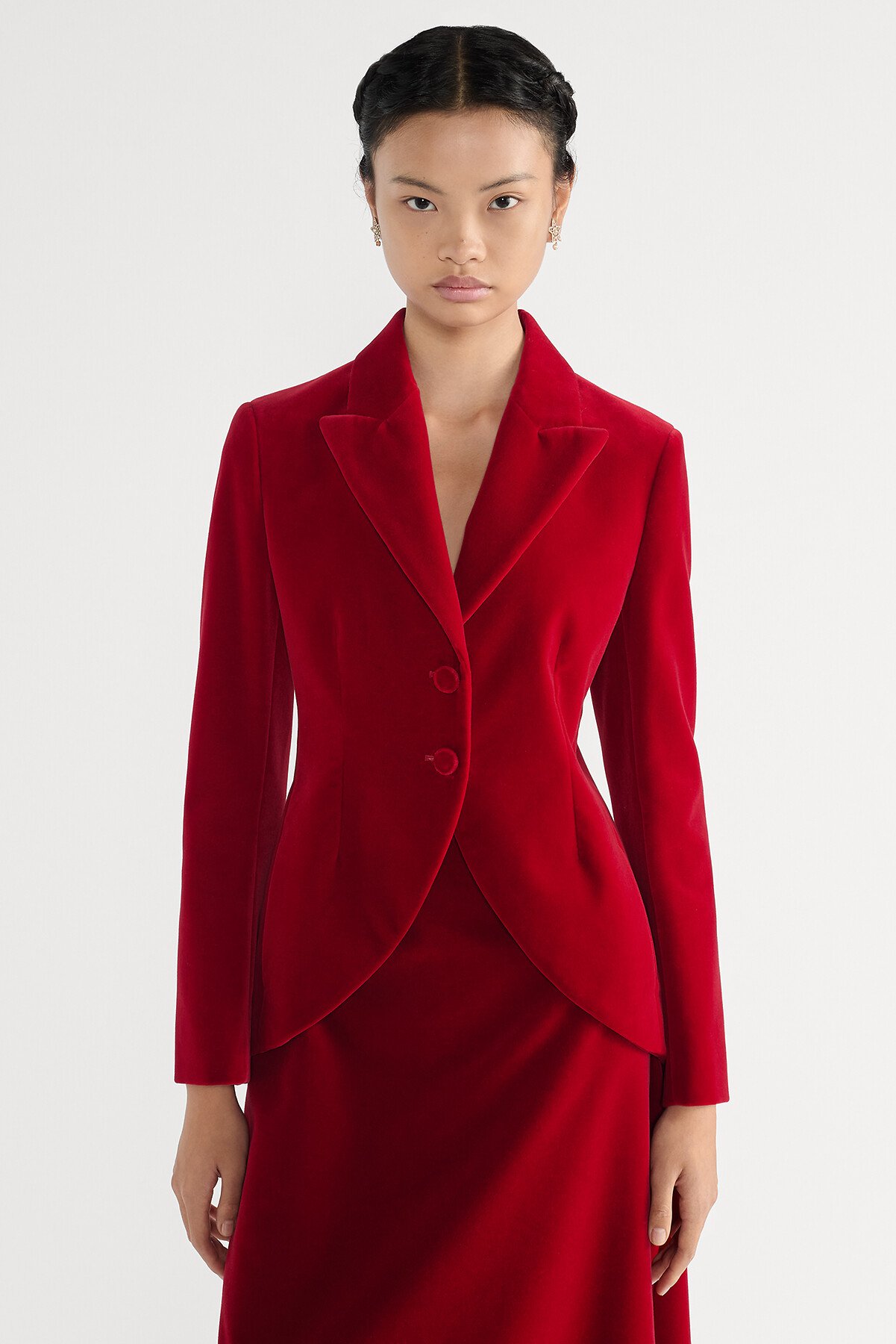 Blazer com corte ajustado Veludo de algodão vermelho 