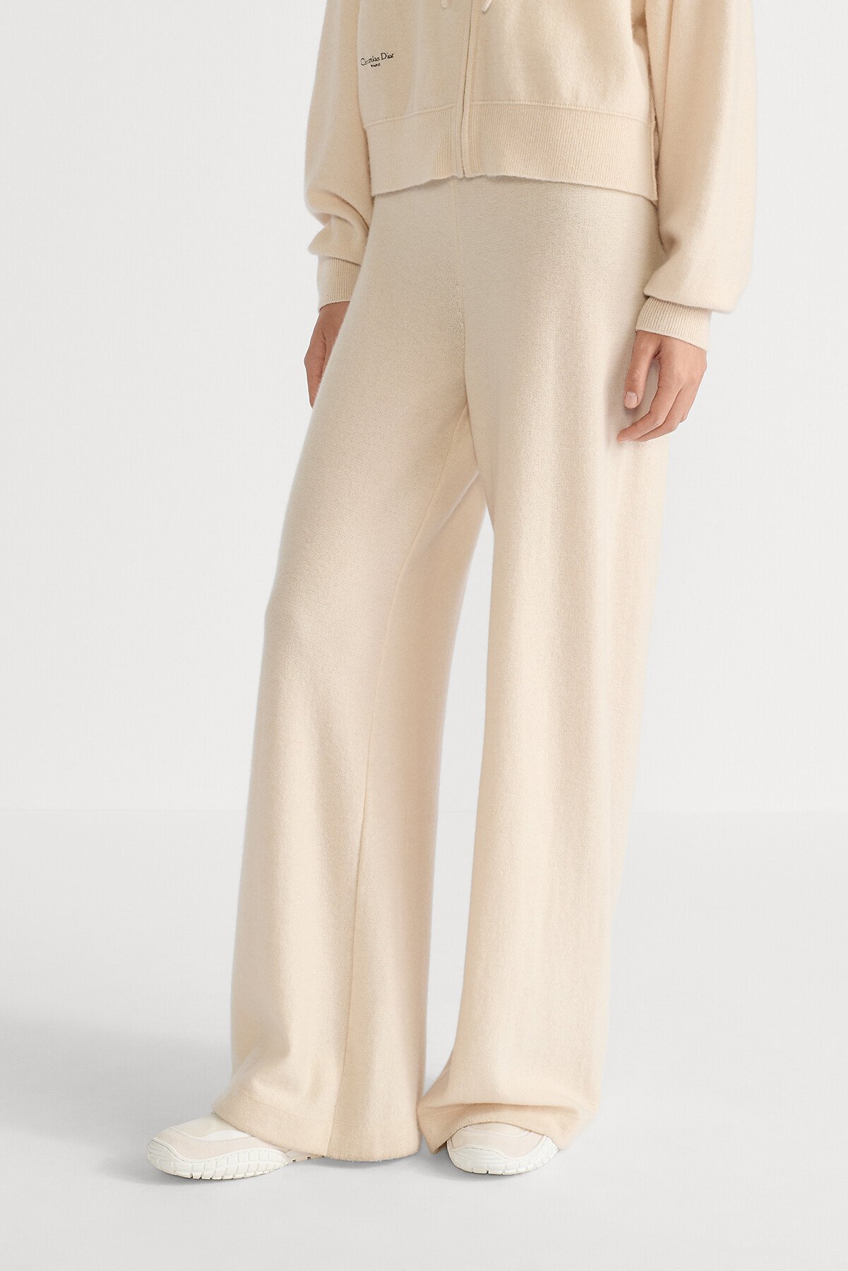 喇叭褲 米白色羊絨織物 