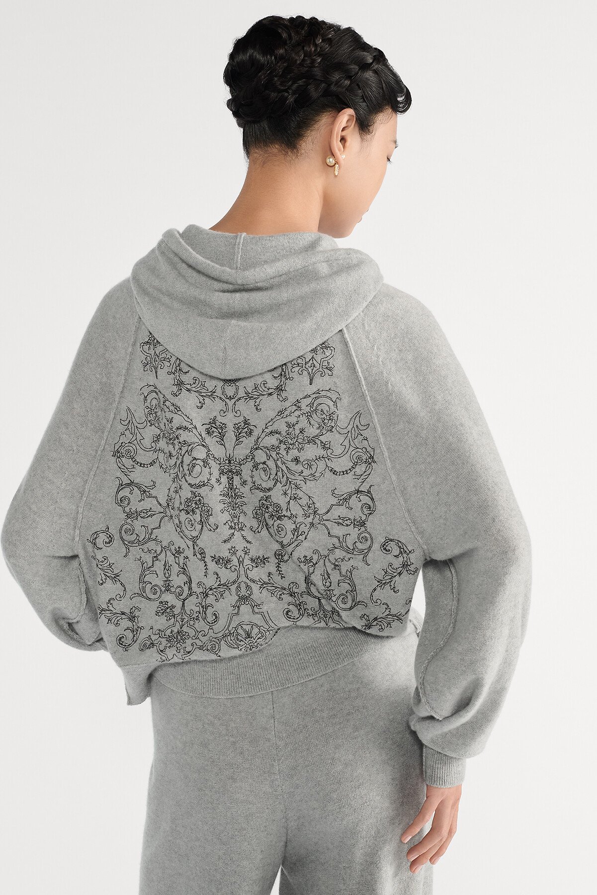 후드 지퍼 가디건 그레이 캐시미어 니트 