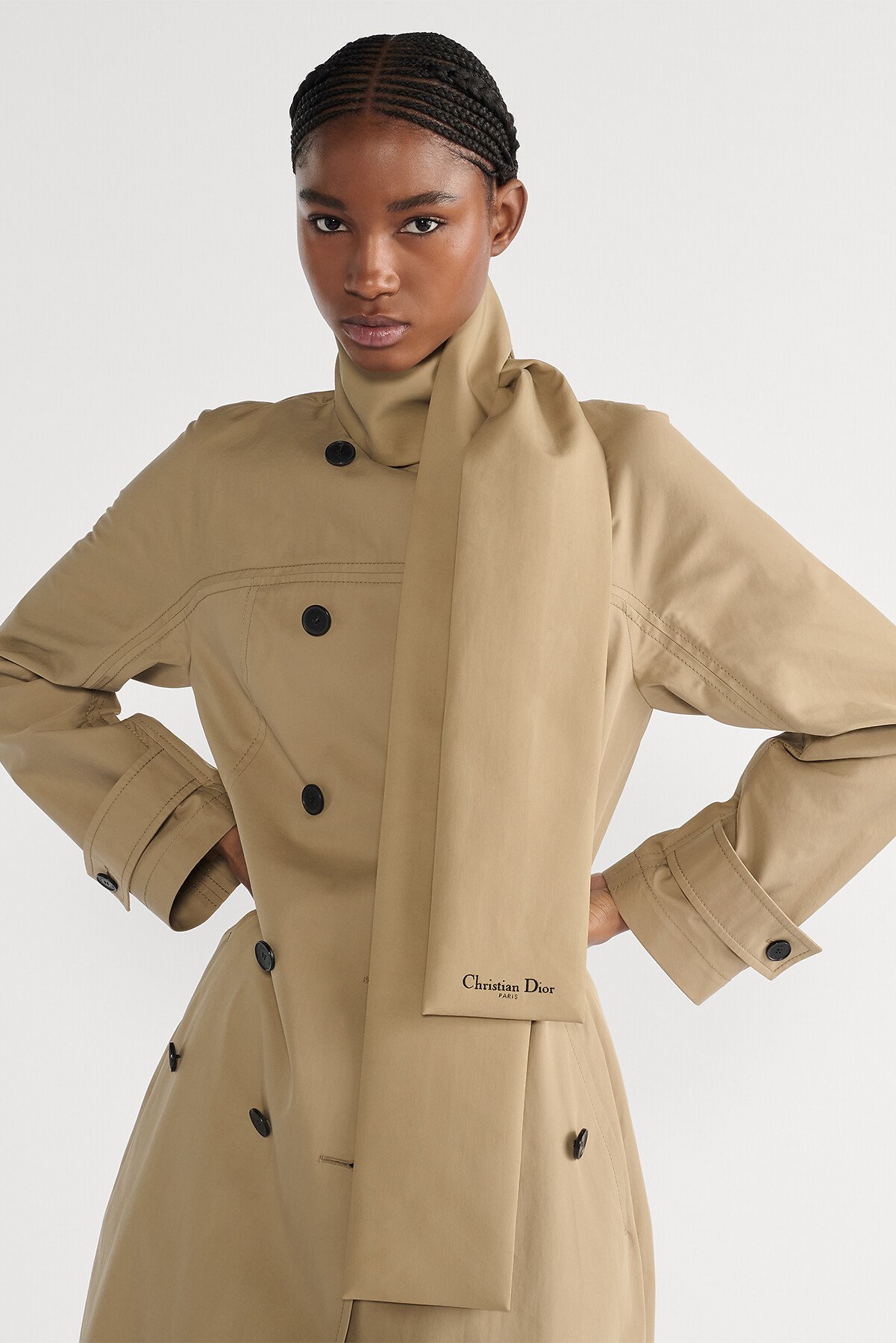 Trench à col écharpe Gabardine de coton beige 