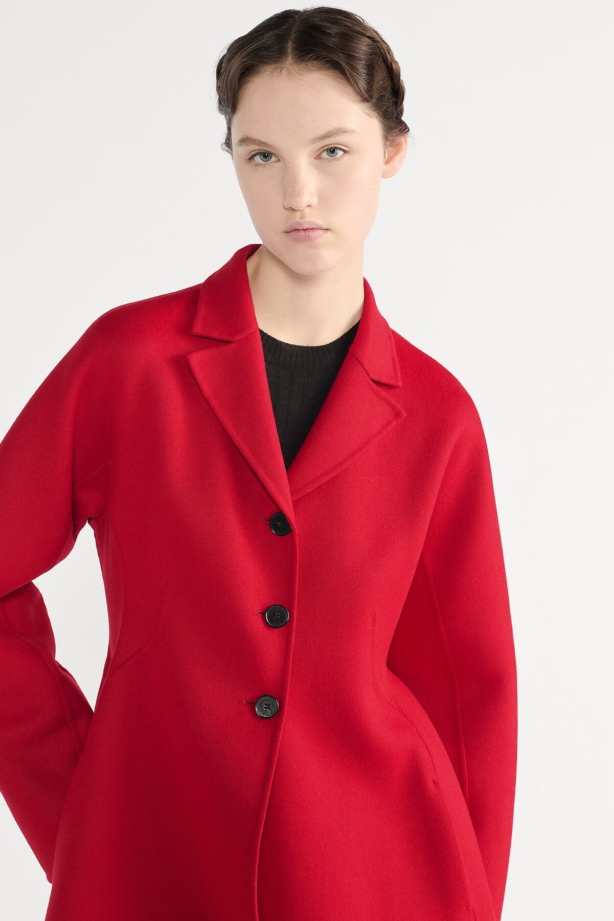 Manteau ajusté Feutre de laine vierge et angora mélangés double face rouge 