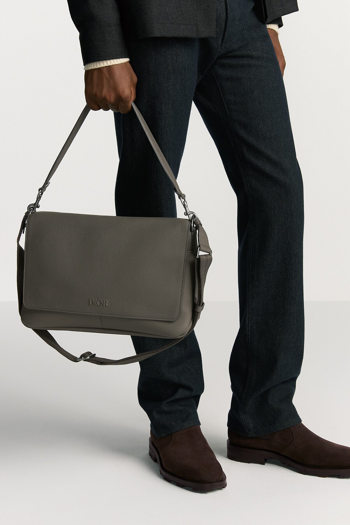 Dior Privé 翻盖信使包 灰色 Dior Icons 牛皮革 