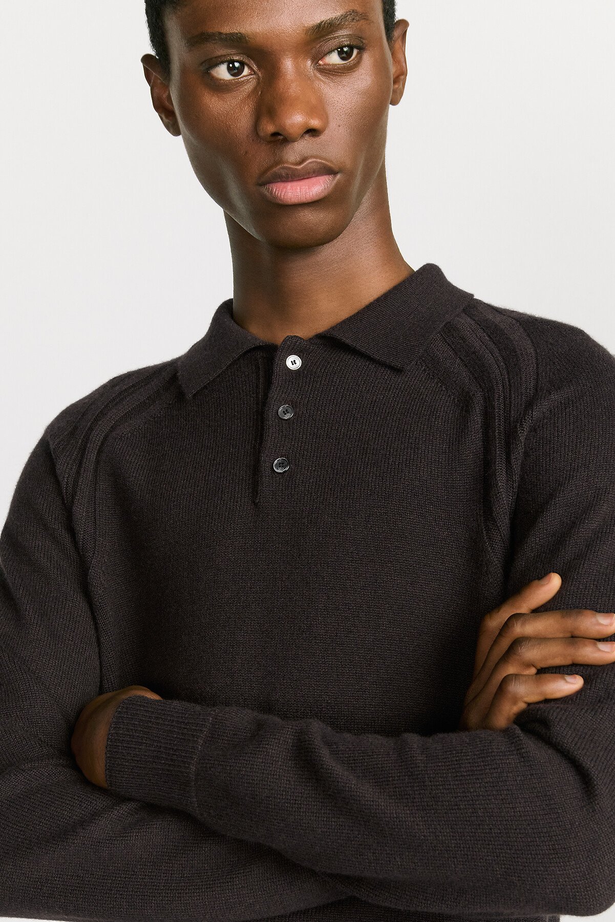 Dior Icons 长袖 Polo 衫 棕色山羊绒平纹针织面料 