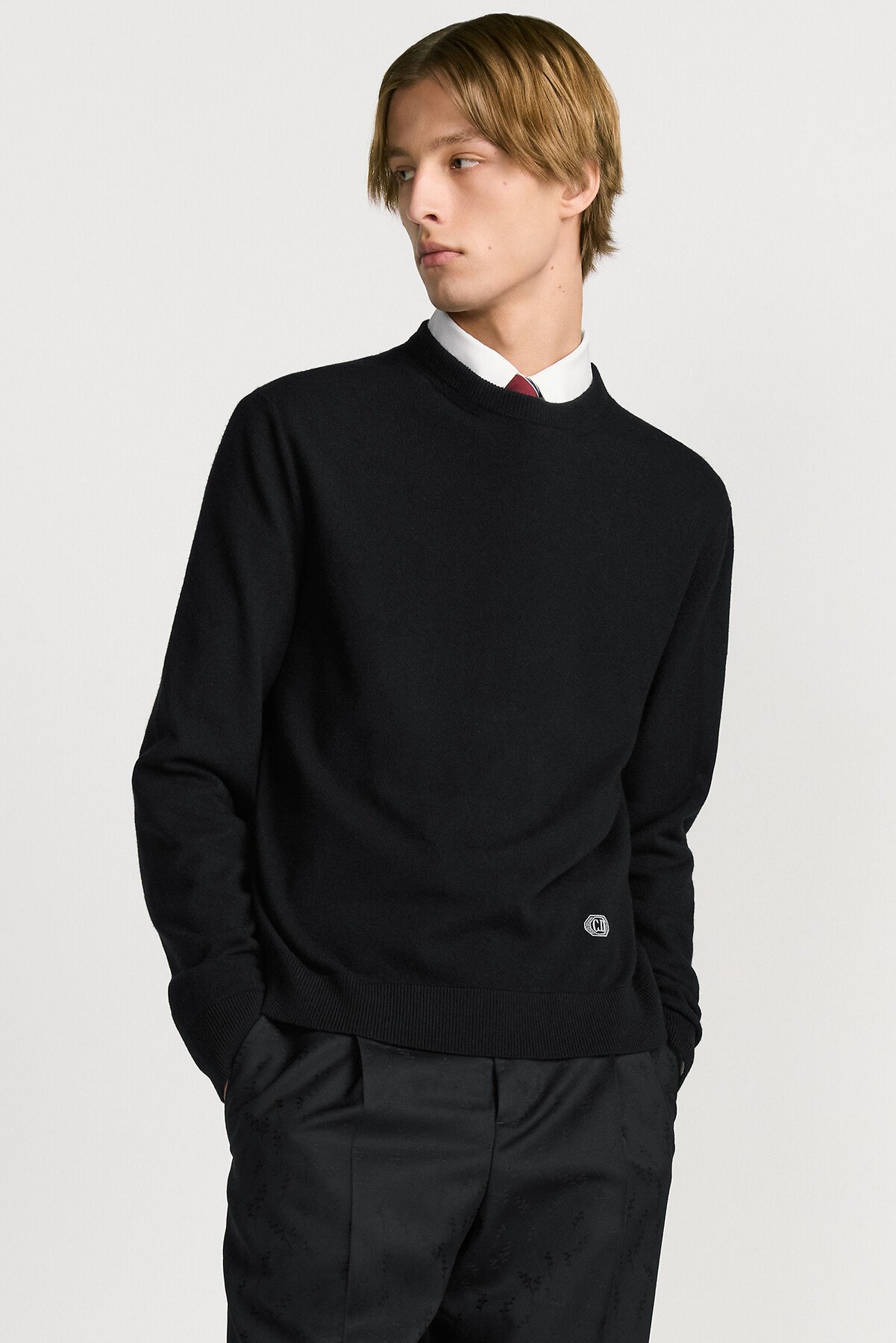 针织衫 黑色绵羊毛和山羊绒混纺针织面料 CD Box 标志 