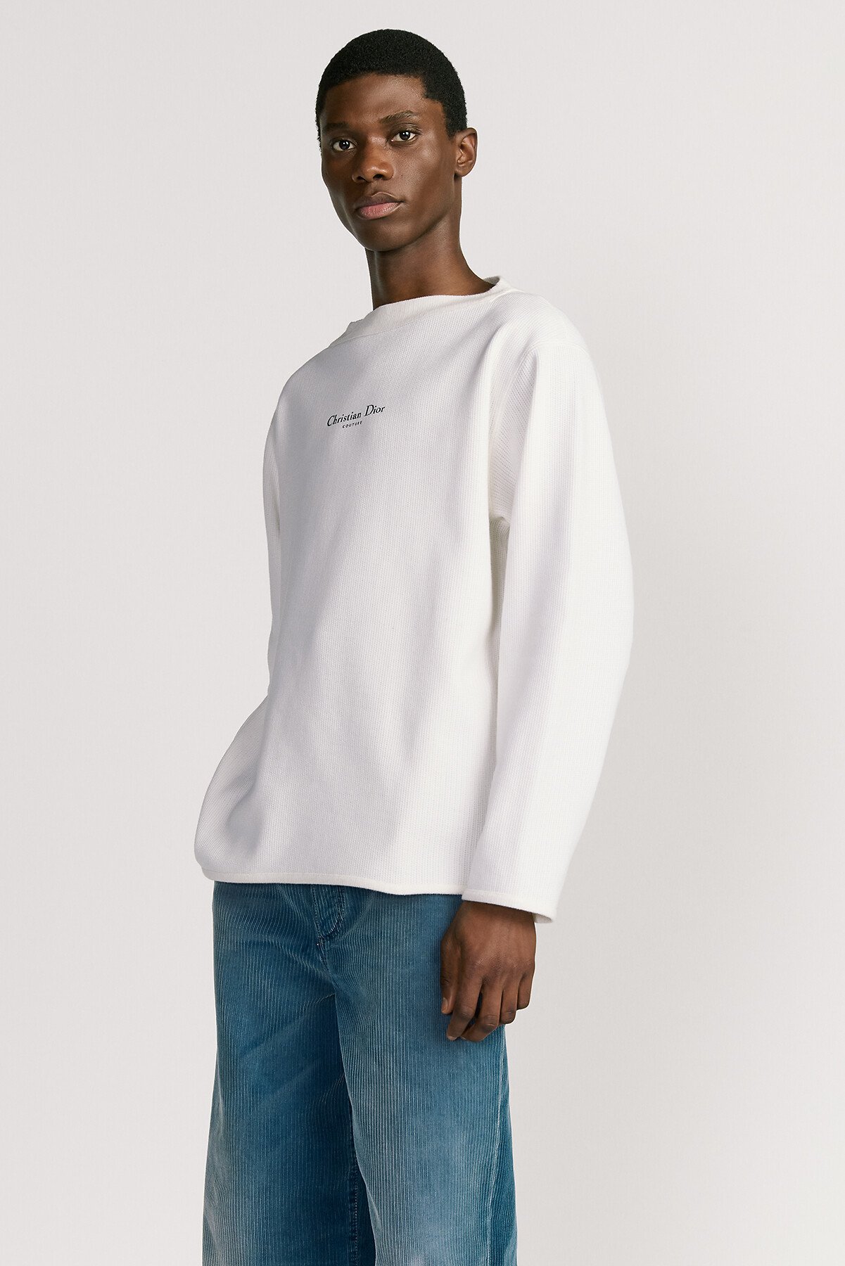 Christian Dior Couture Long-Sleeved T-Shirt, Relaxed Fit White Cotton and Virgin Wool Jersey