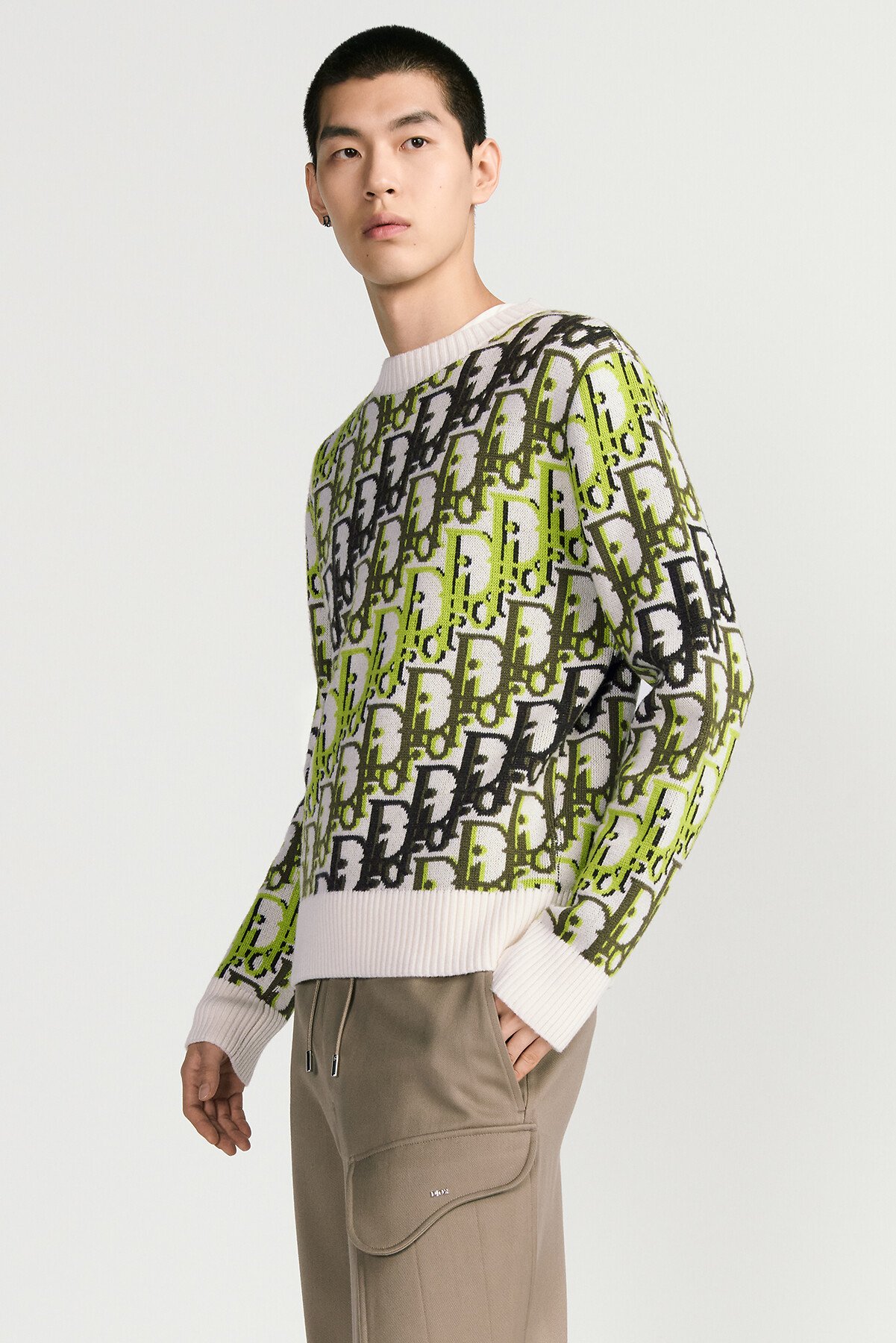 针织衫 白色绵羊毛面料 Oblique 印花 