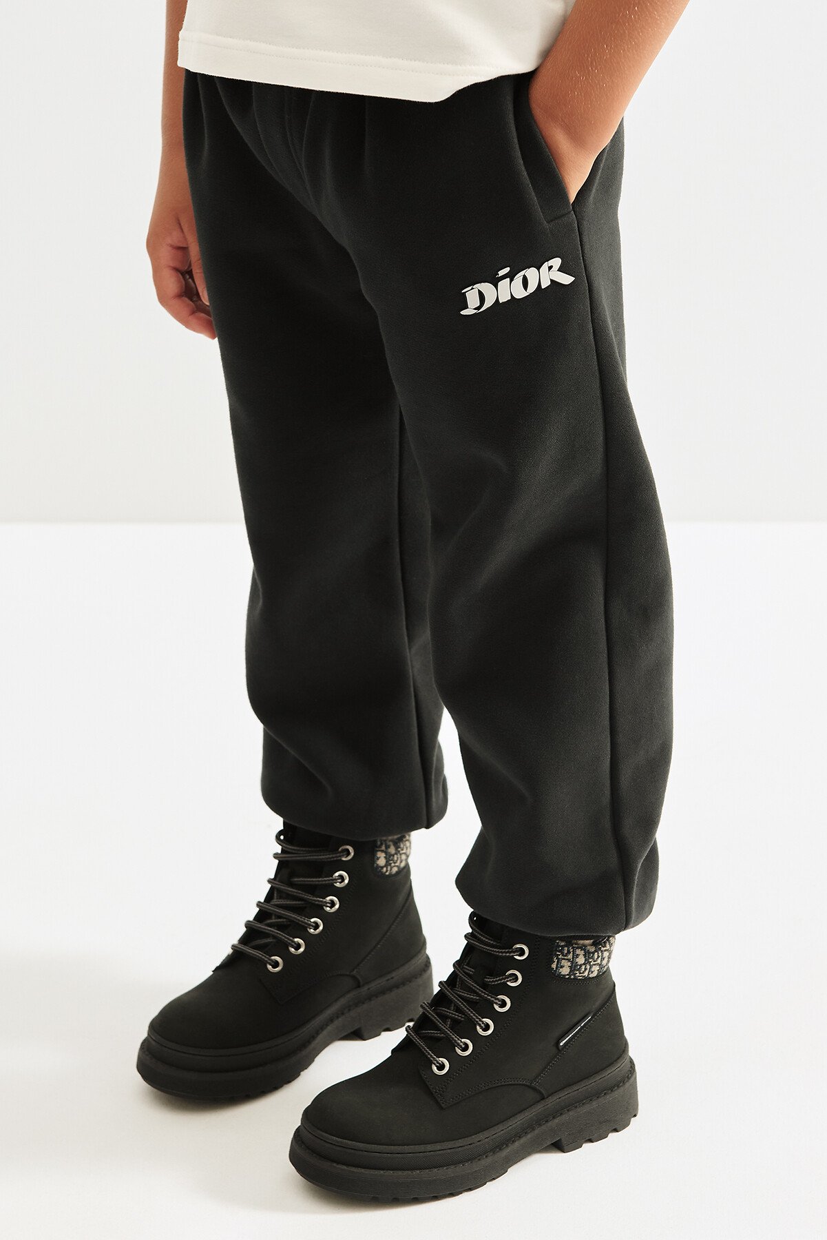 Kids' Track Pants Black Brushed Cotton Fleece 