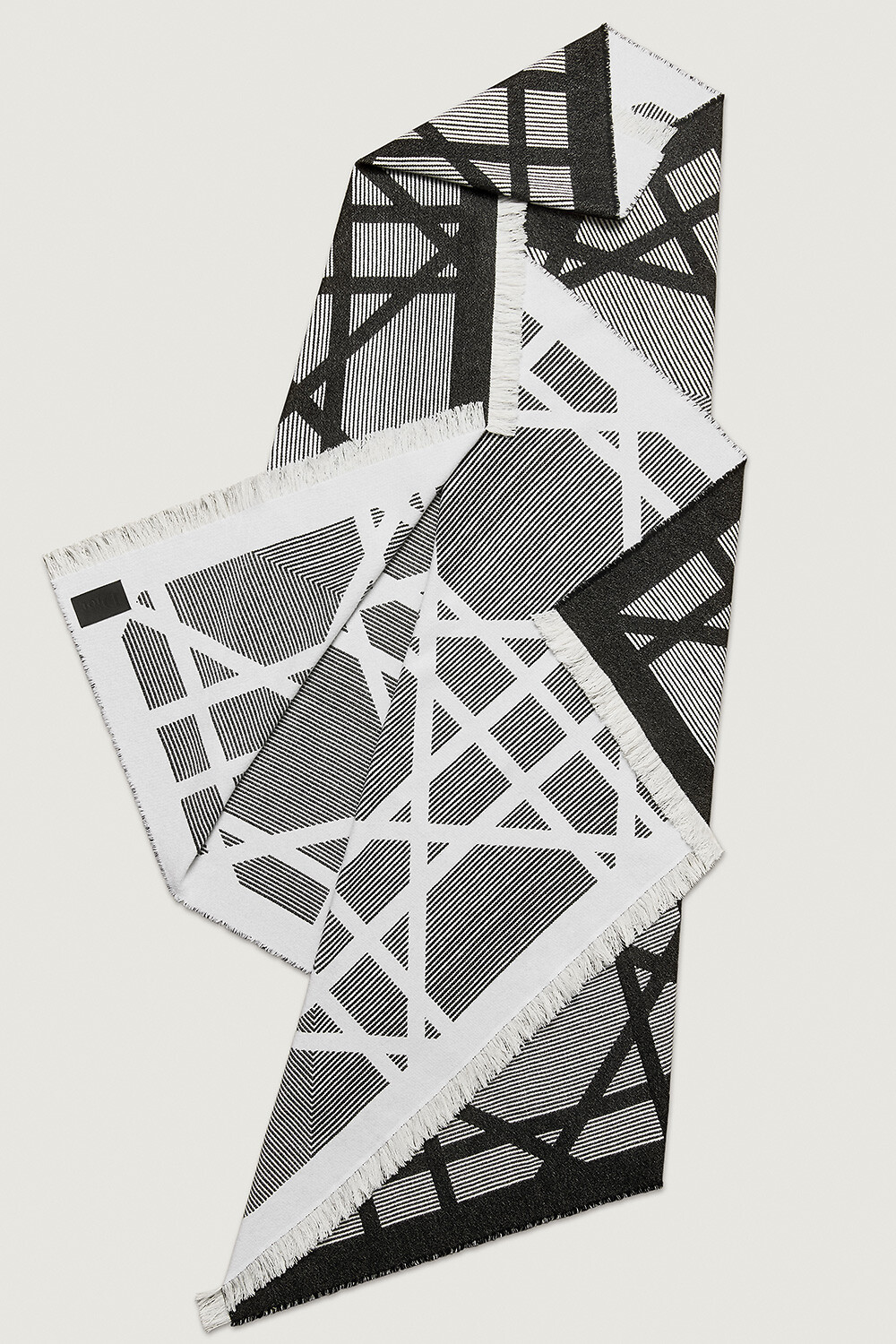 Decke Cannage Optique Jacquard aus Wolle, Kaschmir und Seide in Schwarz und Weiß 