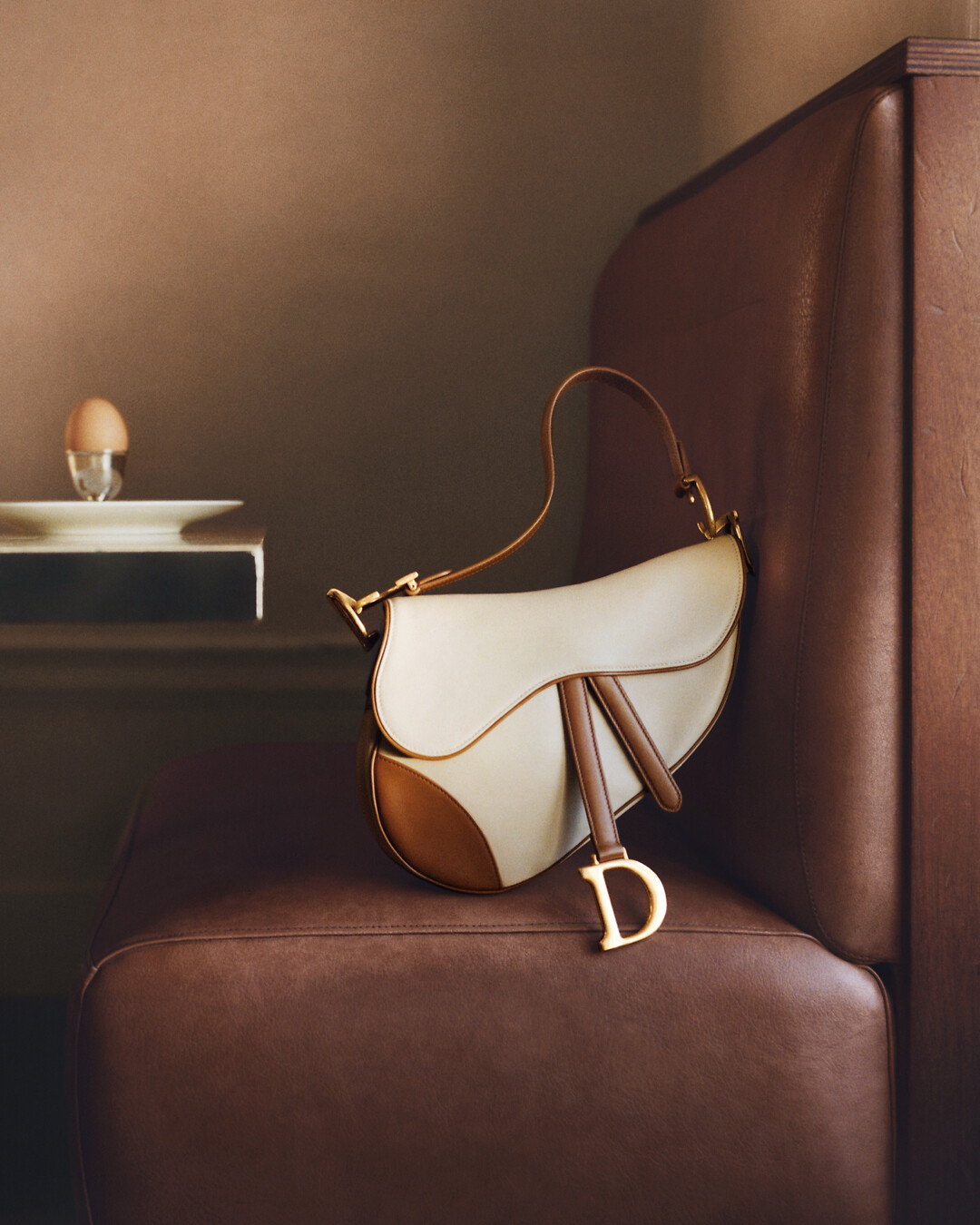 Medium Saddle Pouch with Chain Black Goatskin | DIOR